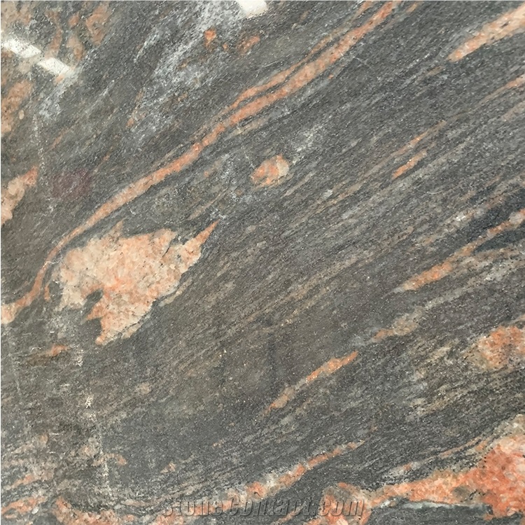 Black With Red Tropical Black Granite Slab