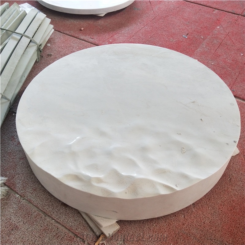 Cnc Carving Round Table White Marble Indoor Hotel