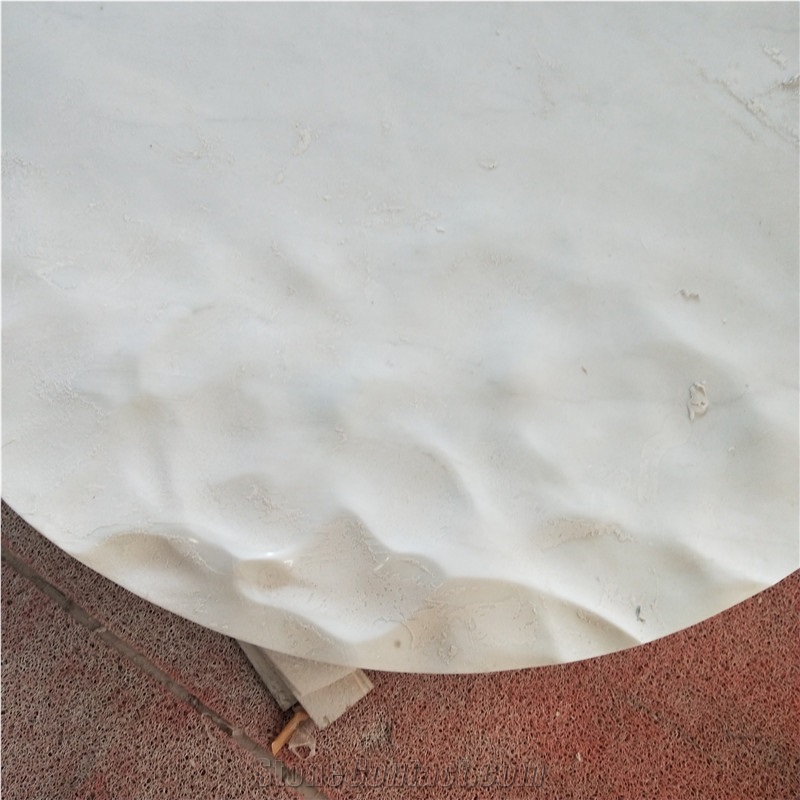 Cnc Carving Round Table White Marble Indoor Hotel