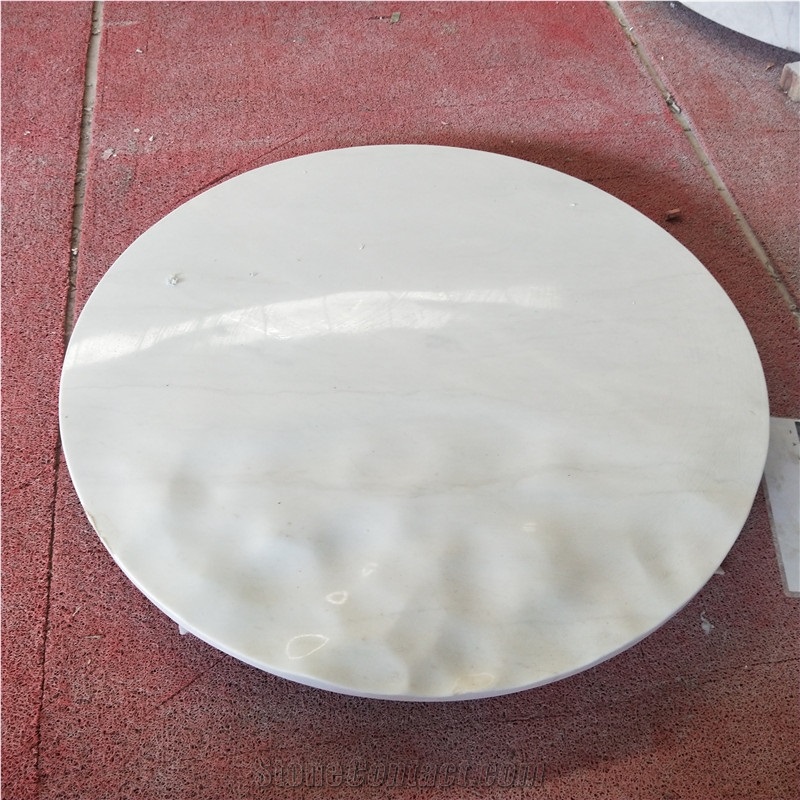 Cnc Carving Round Table White Marble Indoor Hotel