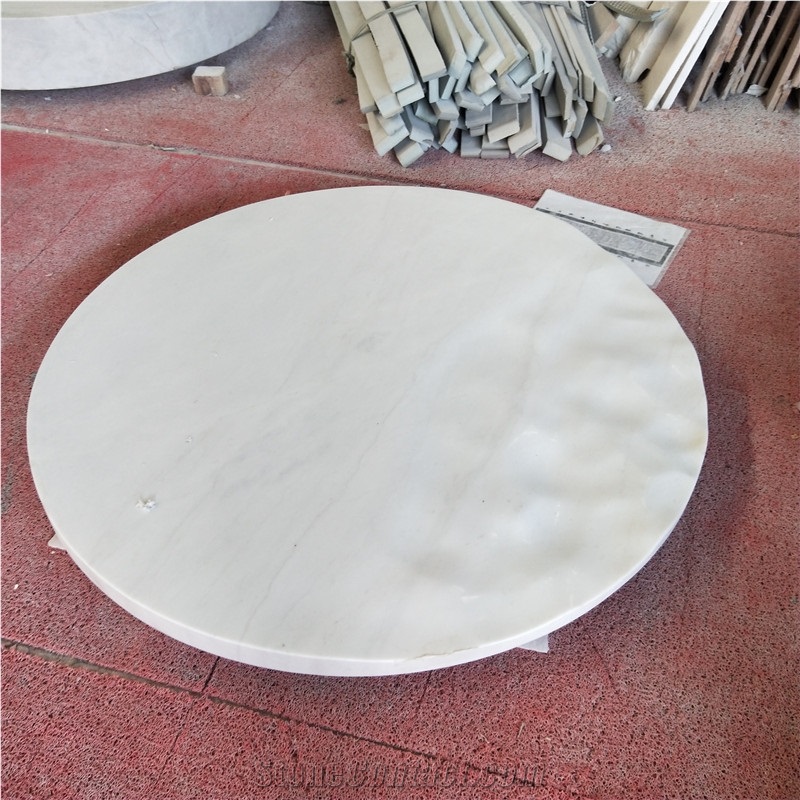 Cnc Carving Round Table White Marble Indoor Hotel