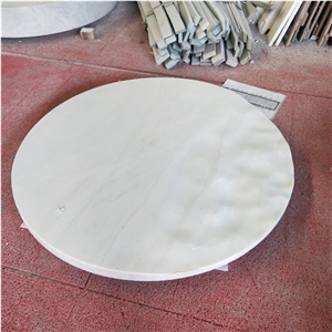 Cnc Carving Round Table White Marble Indoor Hotel