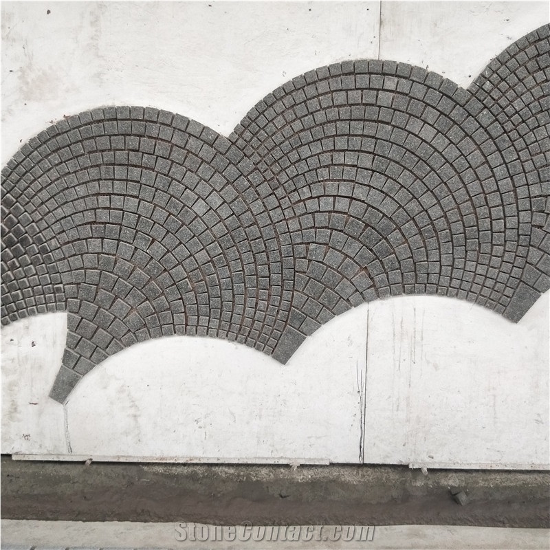 Fan-Shaped Black Granite Floor Paving Tiles