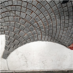 Fan-Shaped Black Granite Floor Paving Tiles