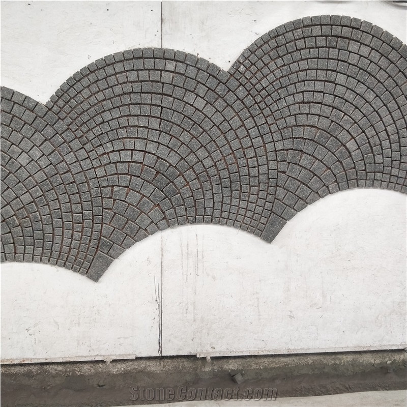 Fan-Shaped Black Granite Floor Paving Tiles