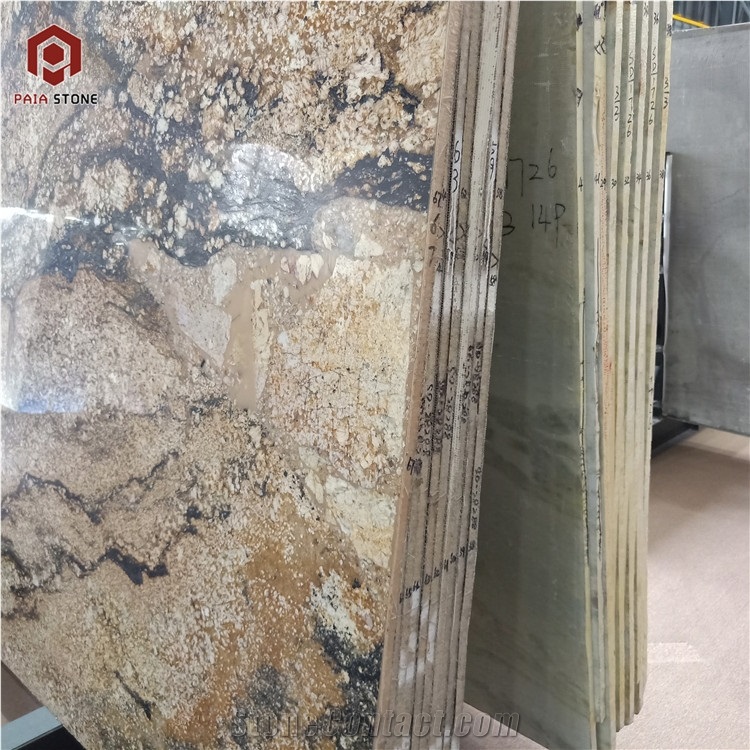 Golden With Black Granite Slabs For Wall And Floor