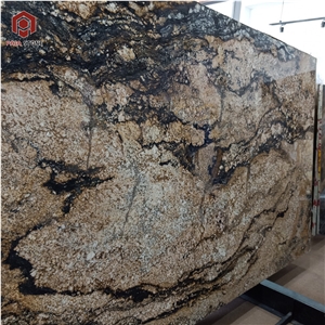 Golden With Black Granite Slabs For Wall And Floor