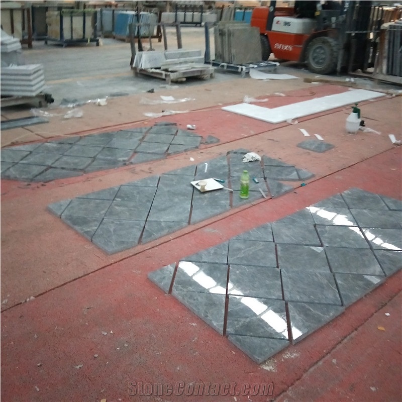 Hermes Dark Grey Design Polished Marble Tiles