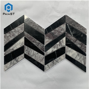 Herringbone Black And Grey Marble Mosaic Tile