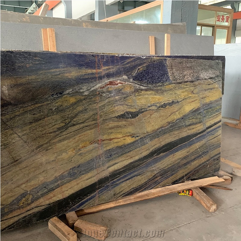 Luxury Natural Azul Bahia Granite Slab For Hotel Wall Design