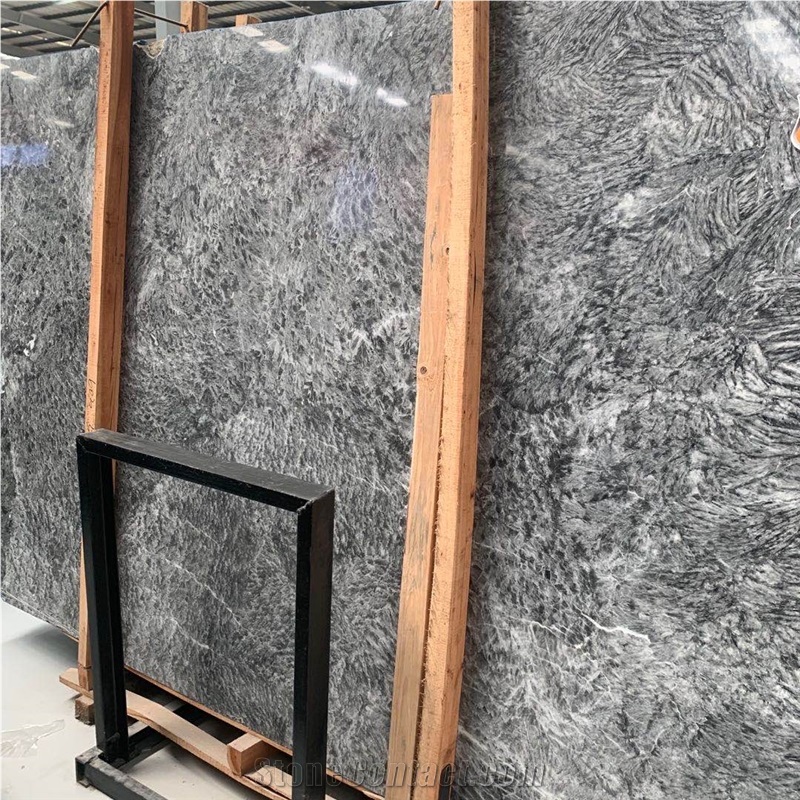 Natural Grey Snow Silver Fox Marble Slab Interior Decoration