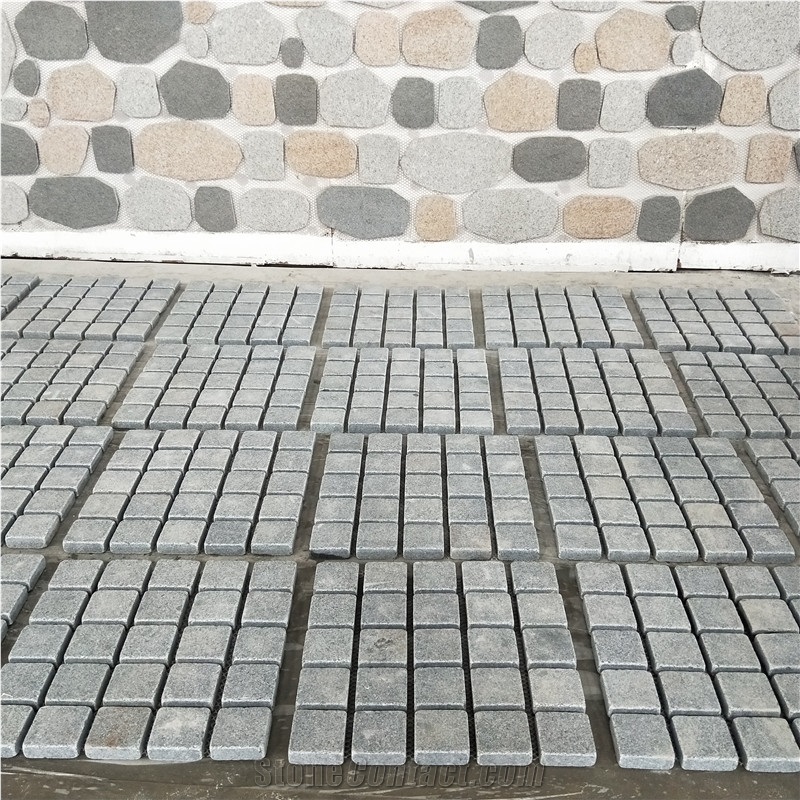 G614 Granite Square Flame Face Black Granite Paving Tiles