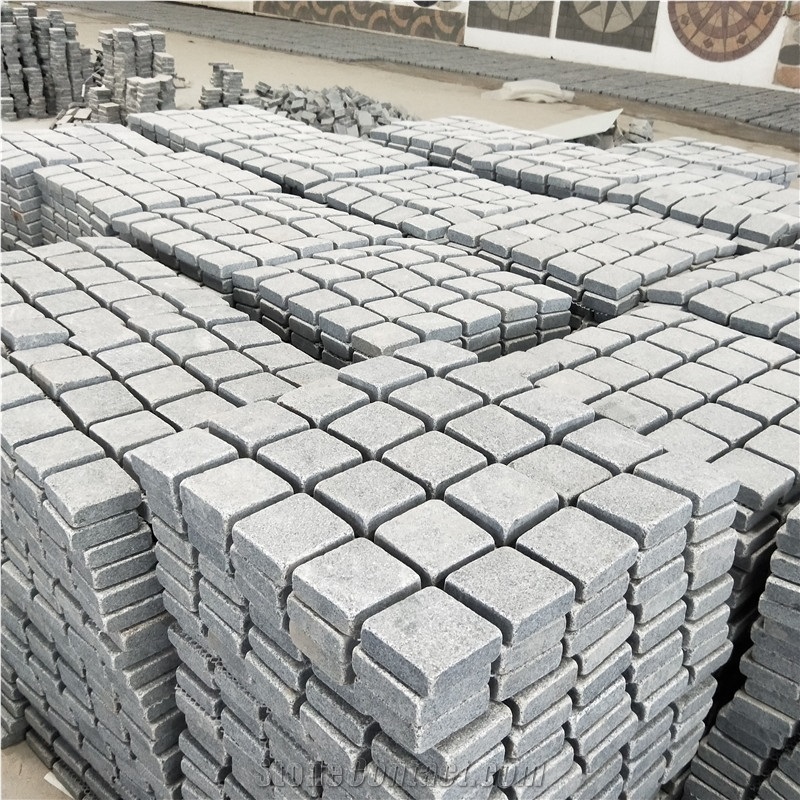G614 Granite Square Flame Face Black Granite Paving Tiles