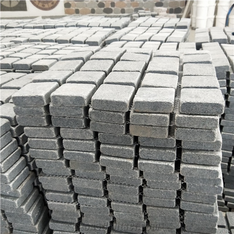 G614 Granite Square Flame Face Black Granite Paving Tiles
