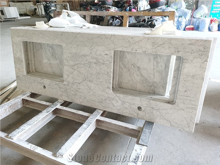 Double Sink Bathroom Vanity Top White Carrara
