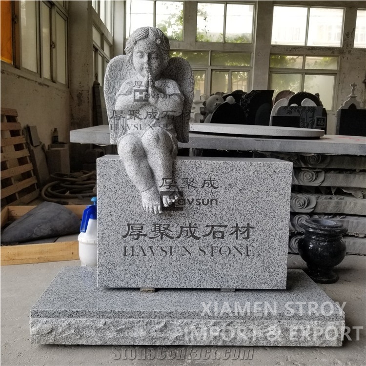Cheap Cherub Angel White Headstone Monument