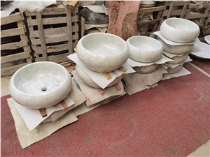 Carrara White Marble Round Sink Washing Bowl Basin