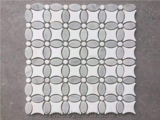 White Grey Hexagon Marble Mosaic Tiles