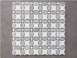 White Grey Hexagon Marble Mosaic Tiles