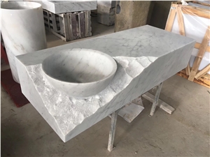 White Marble Washing Basin Sink Irregular Design