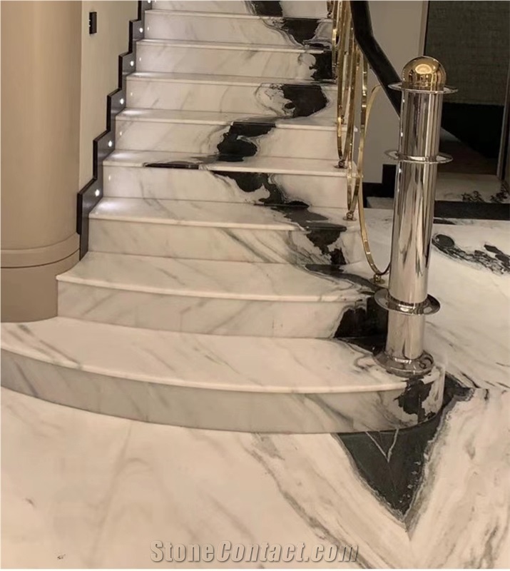 Panda White Straight Step Tile Stairs Marble