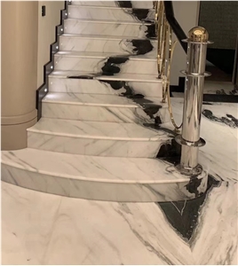 Panda White Straight Step Tile Stairs Marble