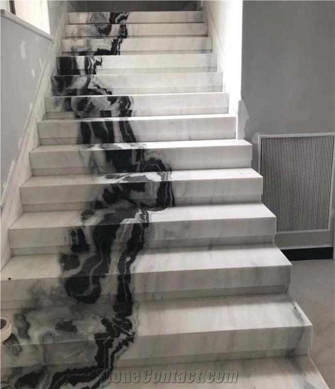 Panda White Straight Step Tile Stairs Marble