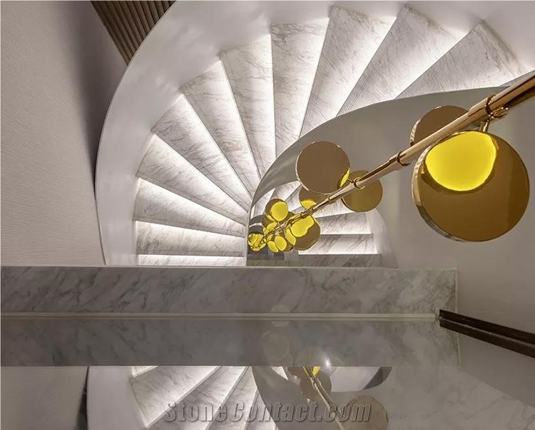 Stairs Step Tread Tiles Spiral Volakas Marble