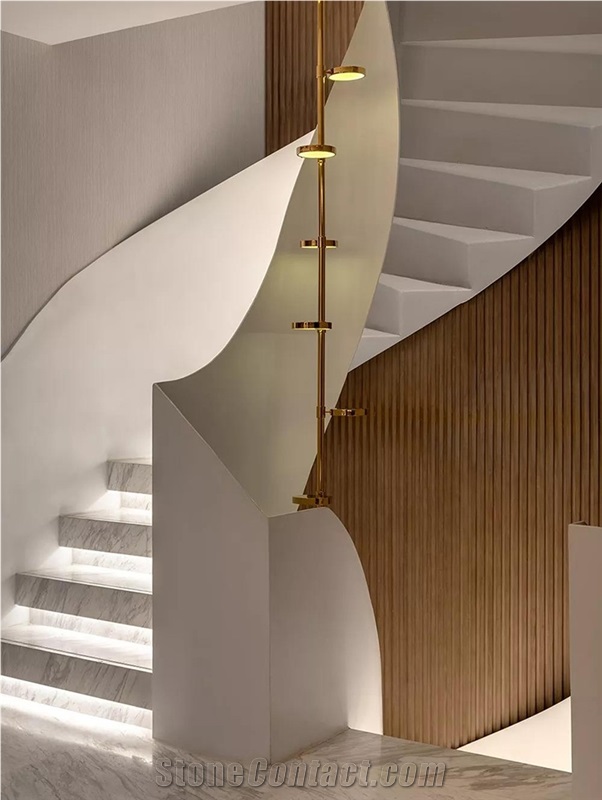 Stairs Step Tread Tiles Spiral Volakas Marble