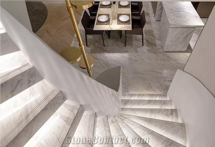 Stairs Step Tread Tiles Spiral Volakas Marble