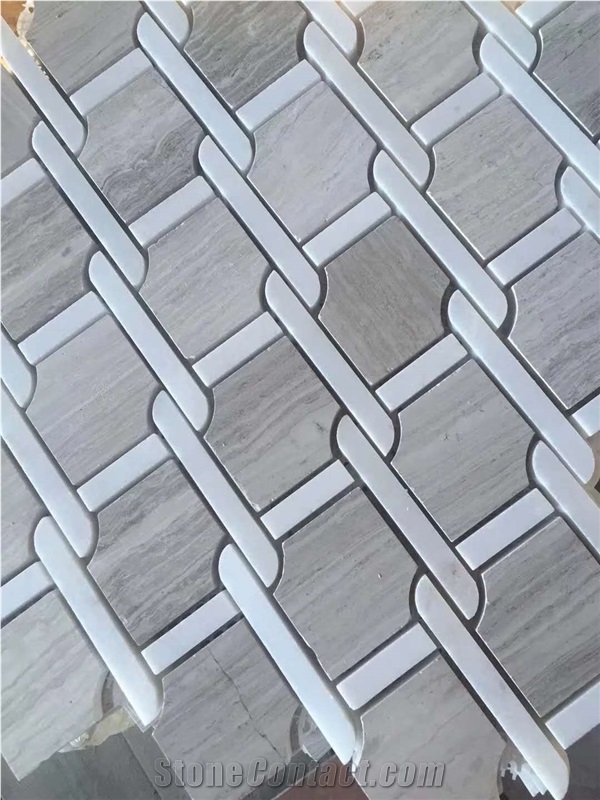 China Gray Wood Grain Marble Polished Mosaic Tiles