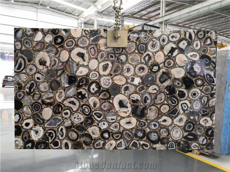 Dark Black Agate Semiprecious Gemstone Slab New