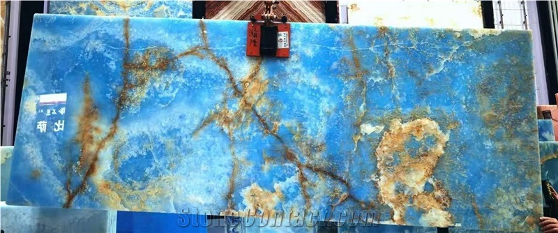 Pakistan Erzurum Sky Blue Brown Onyx Slab Tile