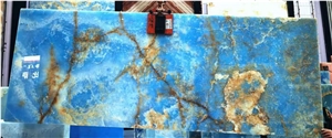 Pakistan Erzurum Sky Blue Brown Onyx Slab Tile