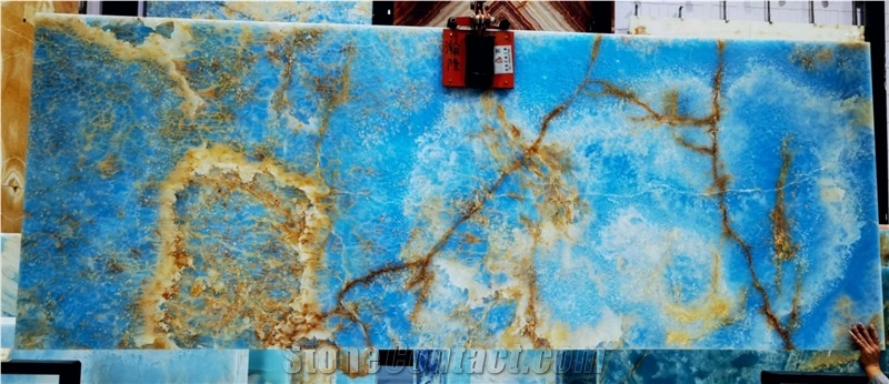 Pakistan Erzurum Sky Blue Brown Onyx Slab Tile