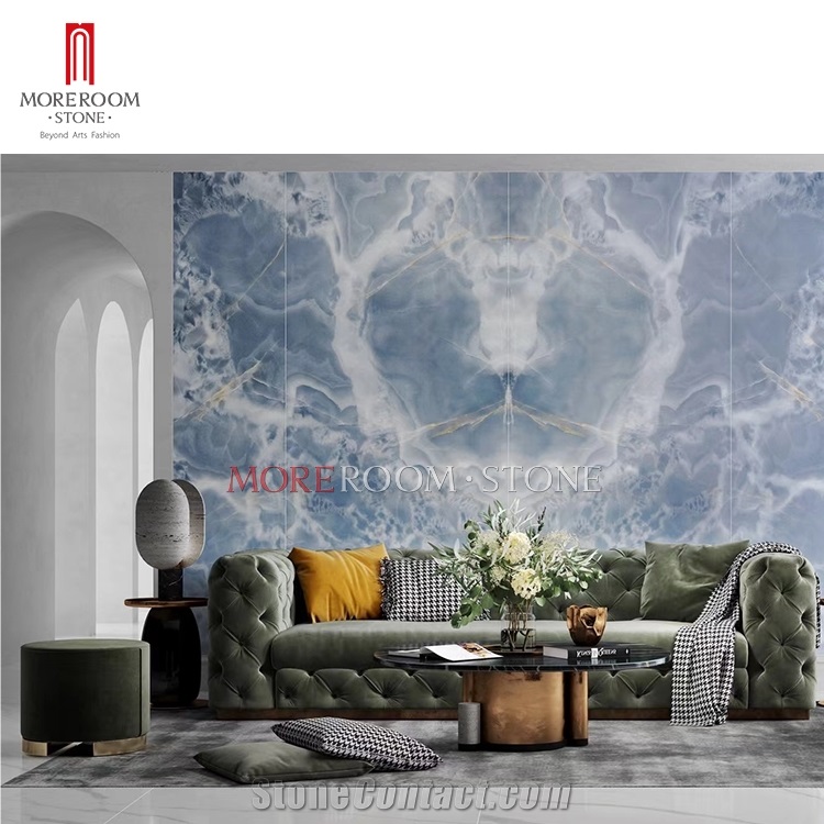 Bookmatch Blue Onyx 2600x1200mm Ceramic Tile Slab