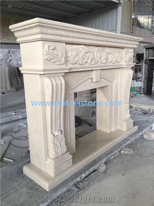 Marble Fireplace Sculpture Beige Mantel Fireplace
