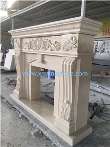 Marble Fireplace Sculpture Beige Mantel Fireplace
