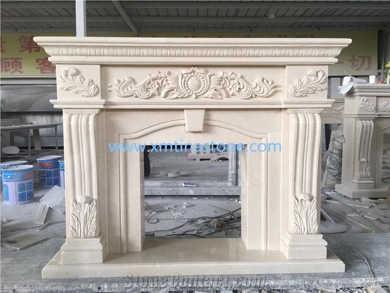 Marble Fireplace Sculpture Beige Mantel Fireplace