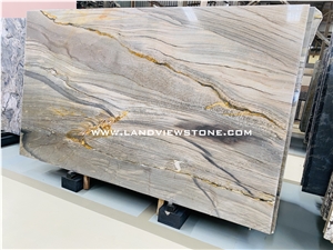 Aquamarine Blue Quartzite Gloden Kichen Top Design