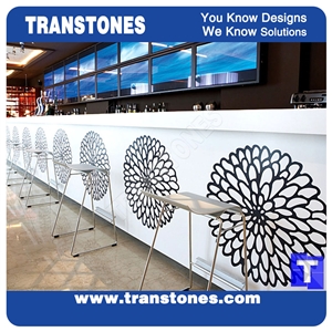 Solid Surface Marble Waterjet Flower Design Led Quartz Bar Top