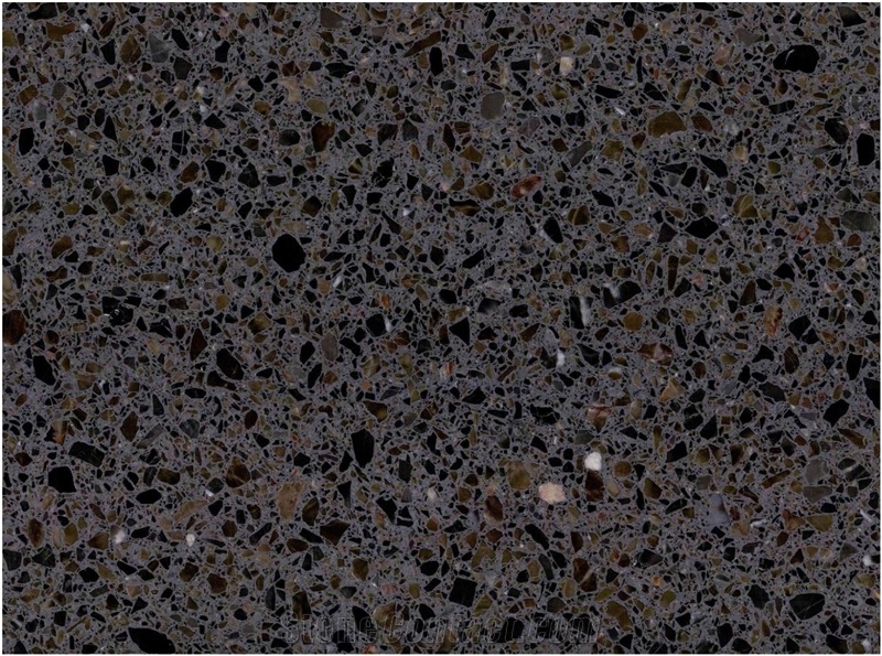 Black Solid Surface Terrazzo Tile Honed Brown Quartz Chips