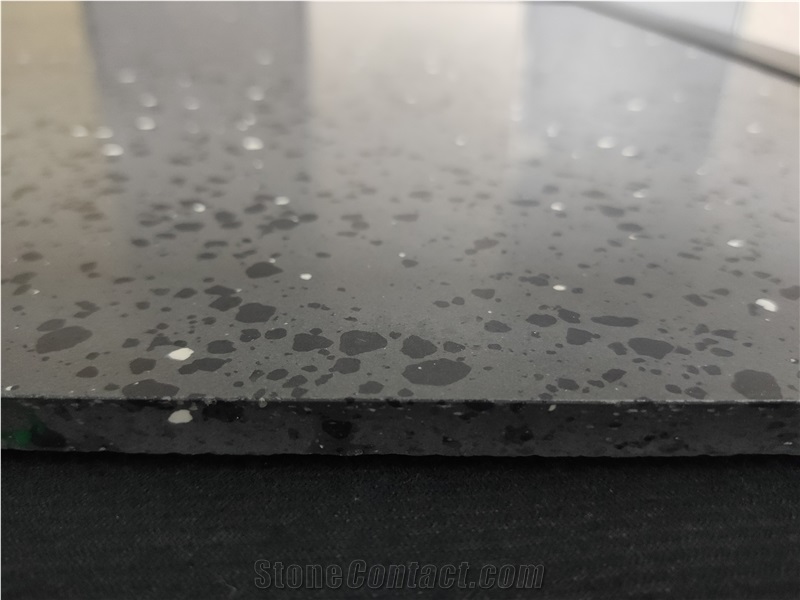 Mirror Glass Cosmic Black Terrazzo Tile in Granite Look