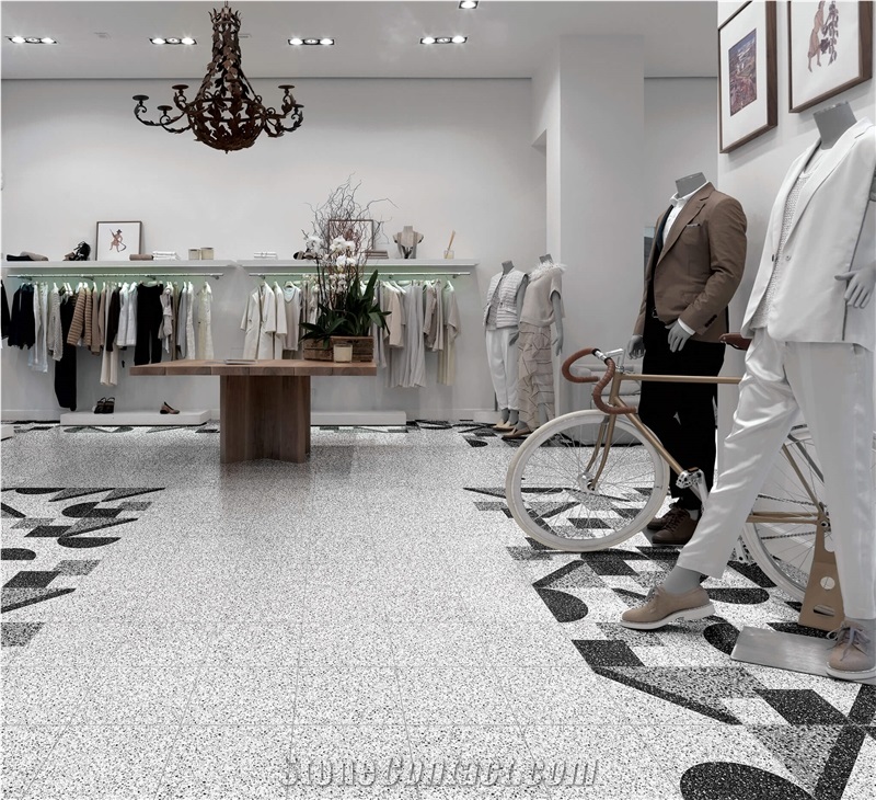 Quartz Chips White Terrazzo Tile Floor Cover Pattern