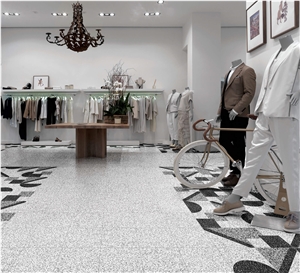 Quartz Chips White Terrazzo Tile Floor Cover Pattern