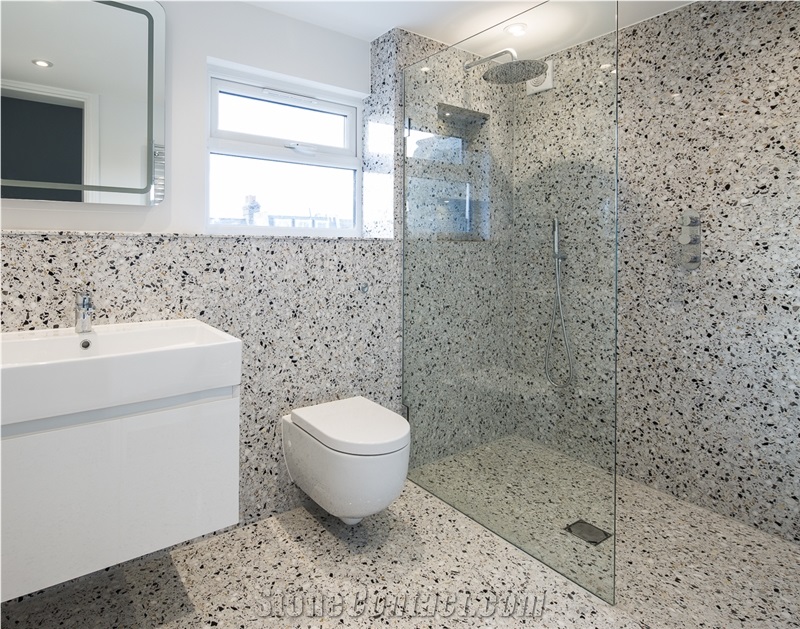 Quartz Chips White Terrazzo Tile Floor Cover Pattern