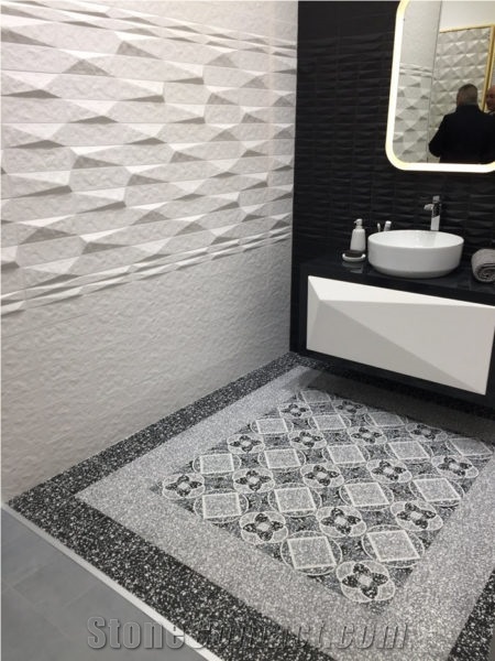 Quartz Chips White Terrazzo Tile Floor Cover Pattern