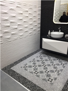 Quartz Chips White Terrazzo Tile Floor Cover Pattern