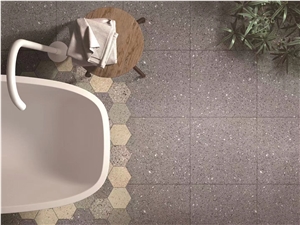 Silver Grey Granite Look Terrazzo Tile Floor Project