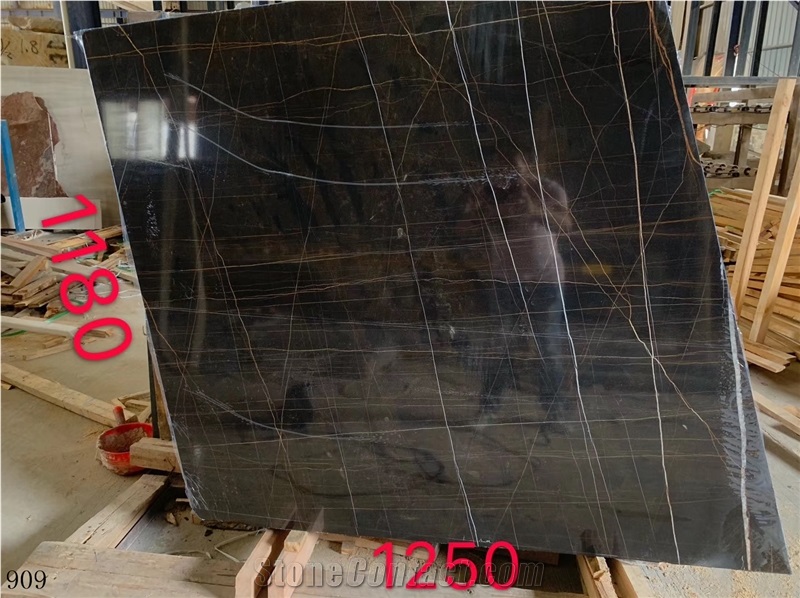 Noir Aziza Lauren Black Gold Marble Slab Wall Tile